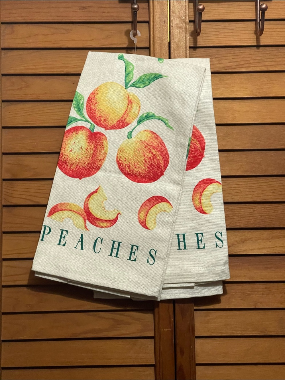 Peaches Printed Kitchen Towel - White with Peach Illustration